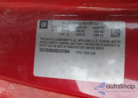 2016 Chevrolet Camaro 2Lt from USA, damaged, VIN 1G1FD3DX9G0187894